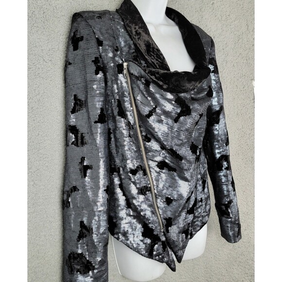Bebe Kardashian Jacket Blazer M Asymmetric Zipper Sequin Swiftie Moto Mob Wife - Picture 16 of 16